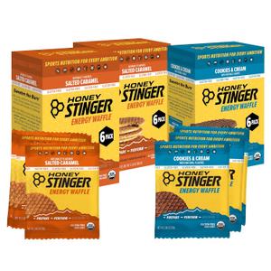 Honey Stinger Organic & Gluten Free Energy Waffle Variety Pack, 12 Salted Caramel and 6 Cookies & Cream Waffles, Nutritious Stroopwafel Snack for Exercise, Endurance and Performance (EXP 08/15/26)