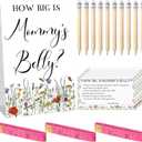 Sabary 64 Pcs Baby Shower Games Include How Big is Mommy's Belly Sign Measure Bump Game 50 Cards 10 Pencils 3 Measuring Tapes for Baby Shower Gender Reveal Party Supplies(Wildflower)