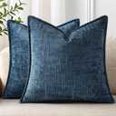 decorUhome Chenille Throw Pillow Covers 18x18 Set of 2, Thick Textured Slubby Neutral Decorative Pillow Covers with Elegant Design for Couch, Sofa, Living Room, Navy Blue