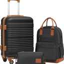 Coolife Luggage Set 3 Piece Luggage Set Carry On Suitcase Hardside Luggage with TSA Lock Spinner Wheels(Black, 3 piece set (BP/TB/20))