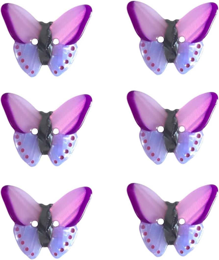 6 x Novelty Purple Butterfly Shaped Buttons for Crafts,Acetate Button for Clothes,Buttons for Sewing,Button Bulk,Pack of 6
