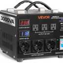 VEVOR Voltage Auto Converter Transformer, 3000VA, Heavy Duty Step Up/Down Power Transformer, 110V to 220V and 220V to 110V, with 3 US Outlets, 3 EU Outlets, LCD Display, Circuit Breaker Protection