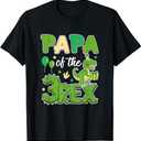 Papa of the Three Rex Birthday Dinosaur Family Matching T-Shirt, Black, Large