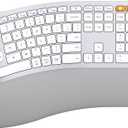 ProtoArc Ergonomic Wireless Keyboard Mouse, EKM01 Plus Full Size Ergo Bluetooth Keyboard Mouse Combo, Split Design, Wrist Rest, Multi-Device, Rechargeable, for Windows/Mac OS - White and Silver