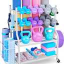 Dumbbell Rack, Yoga Mat Storage Rack - Weight Rack for Dumbbells, Home Gym Storage Rack for Yoga Mat, Dumbbells and Kettlebells, All in One Workout Equipment Storage with Caster Wheels