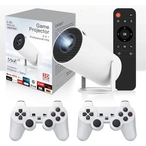 Portable Mini Game Video Projector, 30,000+ Preloaded Games, Android TV 11.0 Smart Projector, 360 ANSI, WiFi & Bluetooth, 1080P HD, Ideal for Home Theater, Gaming, Camping & Outdoor Movie.
