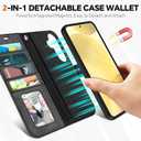 TUCCH Wallet Case for Galaxy S25, [Removable] 2 in 1 [Wireless Charging] Wrist Strap RFID Blocking [4 Card Holders] PU Leather Cover, Magnetic Detachable Stand Folio for Galaxy S25, Textured Black