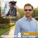 FEISEDY Blue Light Blocking Photochromic Multifocal Progressive Reading Glasses Vintage Half Frame UV400 Protection B1388
