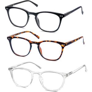 Reading Glasses Women Men Stylish Readers 1.0 Lightweight Reading Cheaters Glasses with Spring Hinges 3 Pack Black/Tortoiseshell/Clear