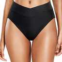 Holipick Black High Waisted Bikini Bottoms - V Cut Bathing Suit Bottom Moderate Coverage Swim Bottom M