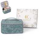 OCHEAL Makeup Bag,Travel Makeup Organizer Bag, Large Capacity Cosmetic Bags for Women Large Travel Toiletry Bag for Girls Traveling With Brush Slot And Divider-Blue Floral