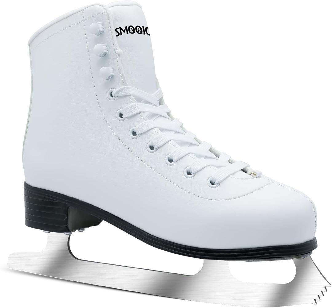 Figure Skates for Women and Men Classic Ice Skates Indoor Outdoor Lace-Up Fun Ice Skate Shoes for Kids Adult (41-Women's 9/ Men's 7.5, White)