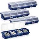 Hushee 4 Pcs Screw Organizer Box with Lid 4 Compartments Tool Bin Divider Plastic Stackable Hardware Organizer Small Part Storage Sorting Screw Box for Garage Workbench Craft Storage (Blue)