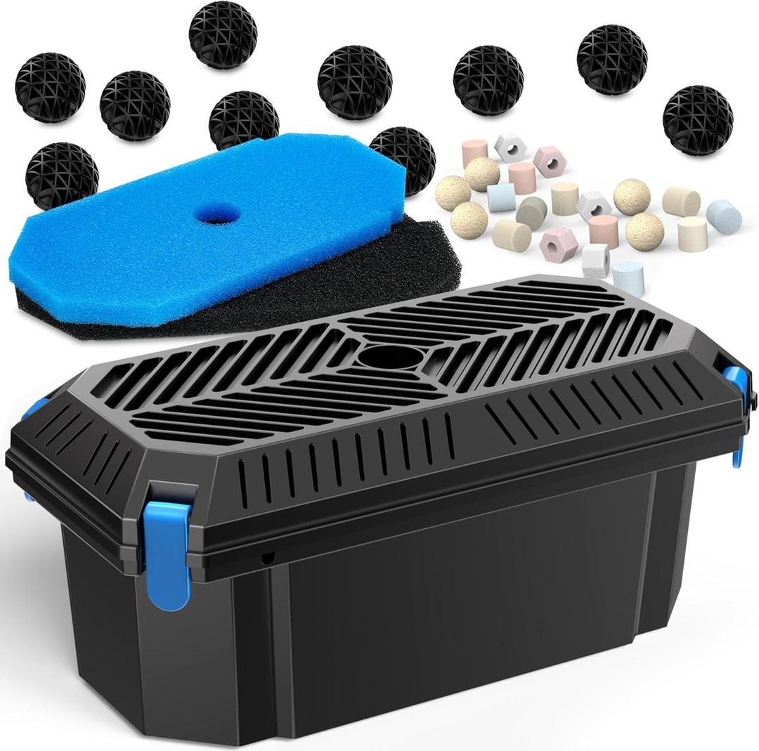 Antfraer Pond Filter Box, Outdoor Water Garden Filter Case for Pump Maintenance, Submersible & Fountain System Compatible, No Built-In Pump Included