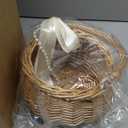 Weysat 2 Pcs Small Flower Girl Basket with Handle, Pearl and Bow, Wicker Rattan Flower Basket Set, Rustic, Cute, Hand Woven for Wedding Girl Home Decorations Picnic Garden Candy Sweets Gifts Storage