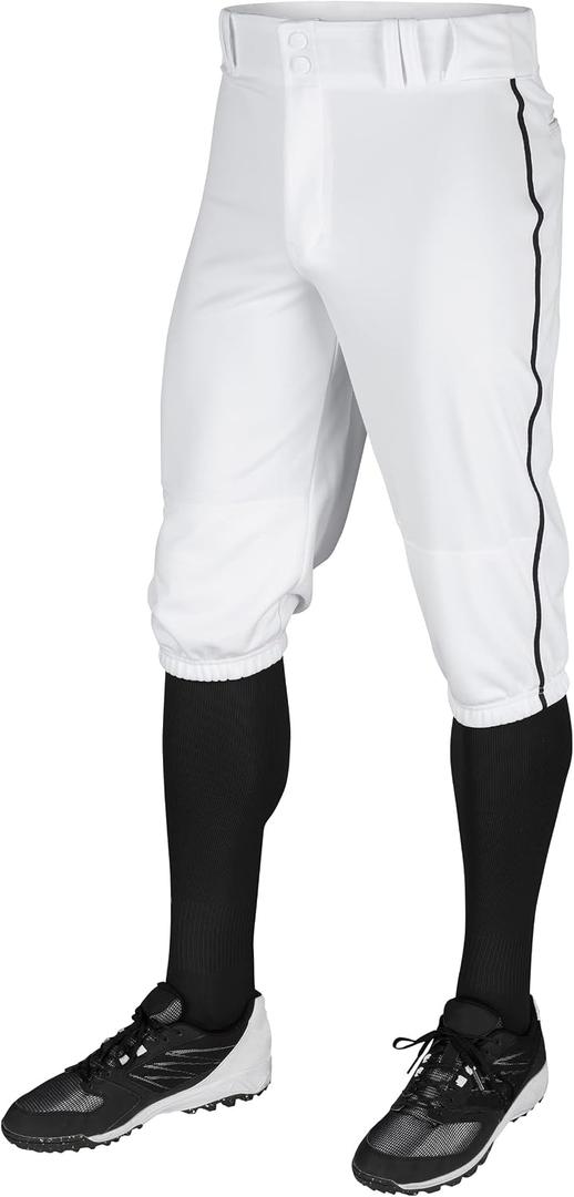 CHAMPRO Mens' Pipe Triple Crown Polyester Knicker with Braid, White, Black Pipe, Small US