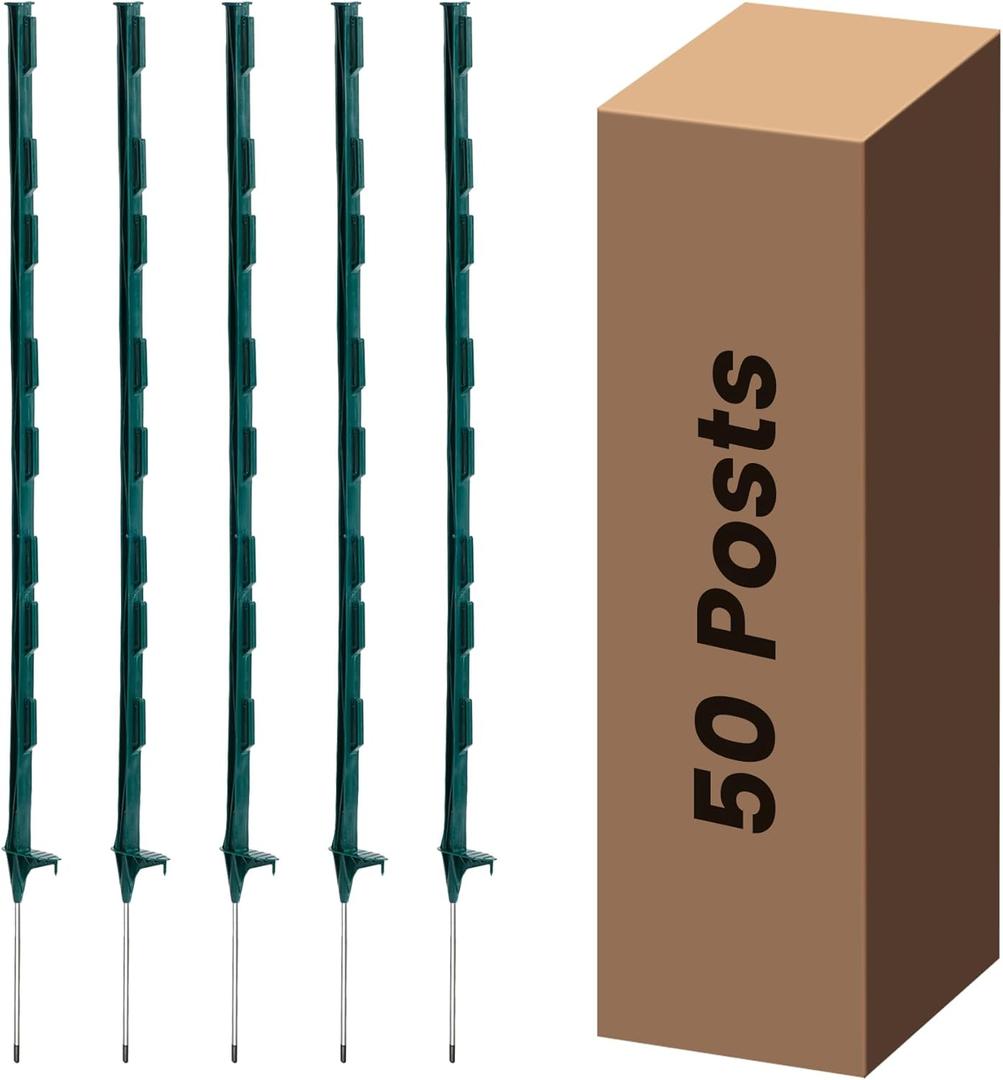 50 Pack Electric Fence Posts, 48 inch Step in Fence Post, Temporary Plastic Fence Posts for Farm Protection, Sturdy Fencing Post for Garden Yard