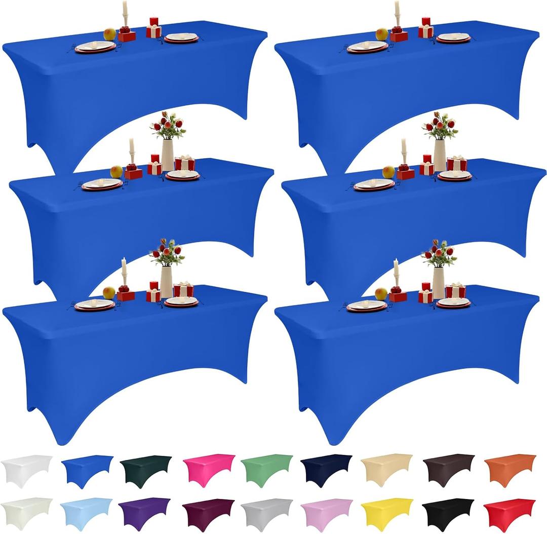 6 Pack 6 Feet Royal Blue Spandex Tablecloth for Rectangular Tables, Fitted & Stretch, Washable, Wrinkle Resistant, Perfect for Event, Wedding, Party, Banquet, Cocktail, Festival, and Table Protector