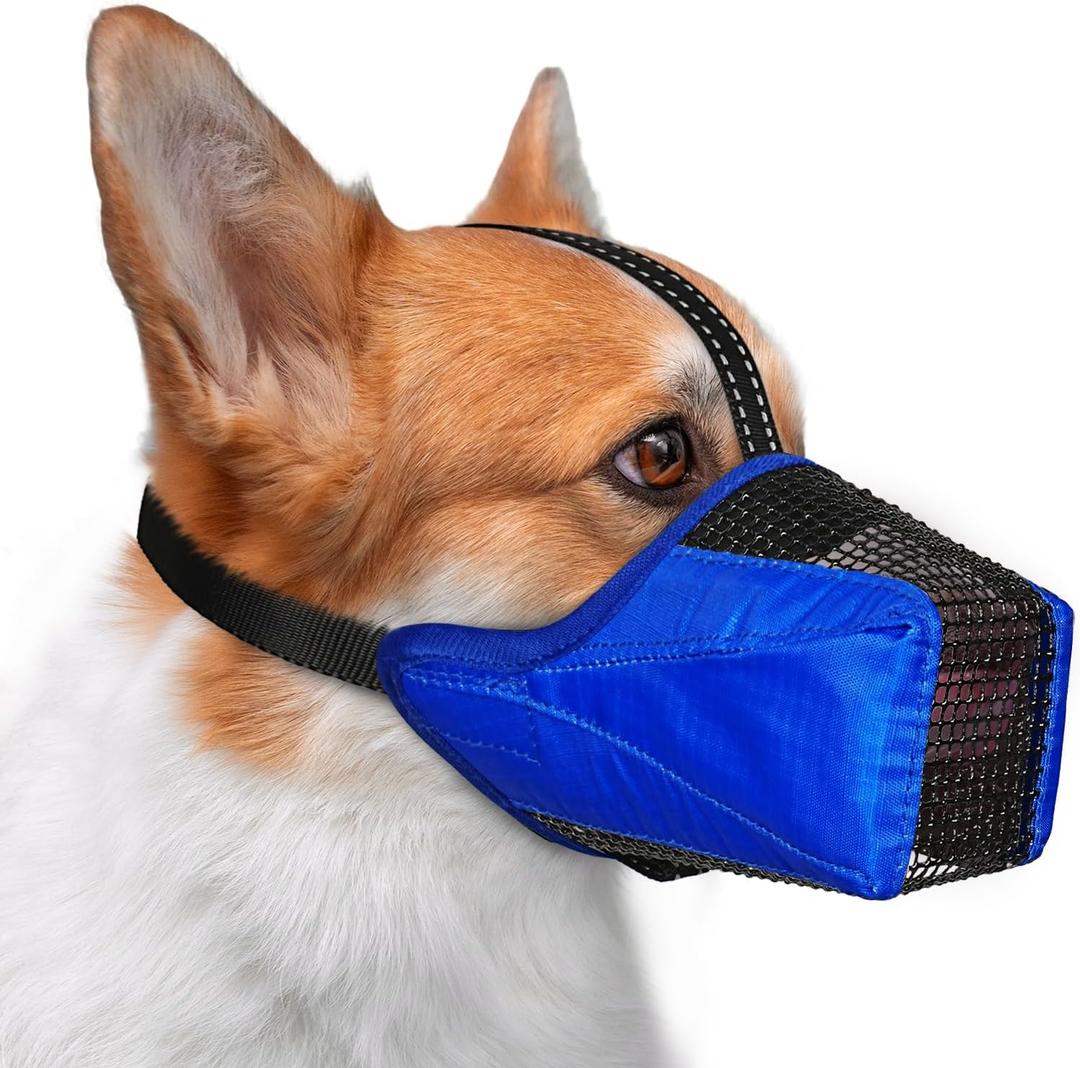 Mesh Dog Muzzle, Breathable Soft Dog Muzzle with Reflective Straps for Secure Fit, Prevents Biting, Chewing Scavenging- Adjustable for Small Medium Large Dogs,Blue,S