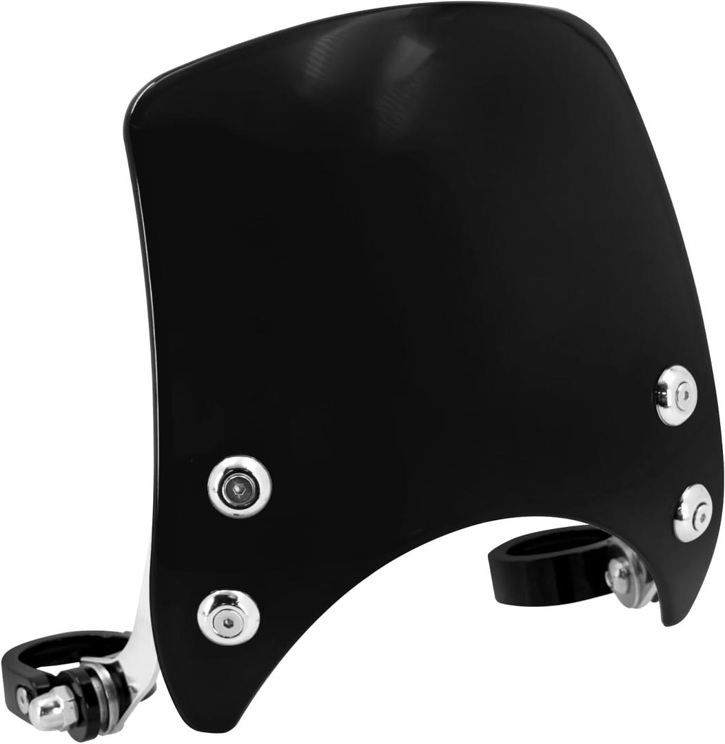 HDBUBALUS Motorcycle Windshield Windscreen,1.57‘’ Fork Mount 5.9‘’ Round-Headlight For Harley Sportster 883 XL883 1200 Custom XL1200 Low（Black）