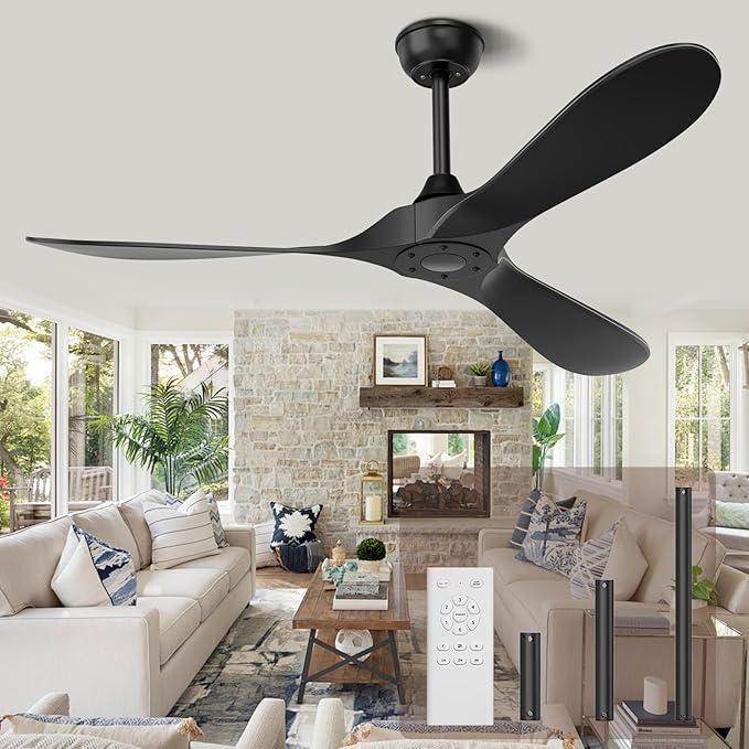 Biukis Ceiling Fans with Lights, 52 Inch Black Ceiling Fan with Light and Remote 3 Color 6 Speed Adjustable, Noiseless DC Motor, Outdoor Fan for Indoor Outdoor Patio Farmhouse Bedroom