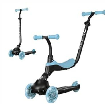 QPlay Toddler Scooter Ages 1 to 6 | Up to 110 Lbs | Kick Scooter with Adjustable Push Handle Height, Lights on Deck & 3 Wheels, Kids Ages 2 to 5 Boys & Girls Gifts (Blue)