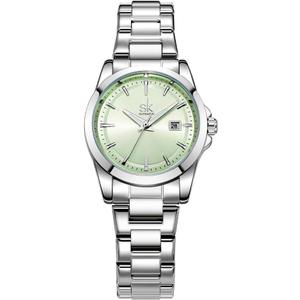 SHENGKE Minimalist Quartz Watches for Women with Date Stainless Steel Bracelet and Fashionable Color Dial