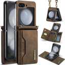 for Samsung Galaxy Z Flip 6 Case with Crossbody Wallet, 8 Cards Slot and Premium Leather Kickstand Vintage Card Holder (Coffee)