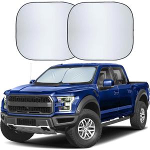 Detachable Truck Windshield Sun Shade | Foldable Sunshade for Front Windshield | Pickup Truck Sun Visor for Heat and UV Protection Premium Reflective & Dual Layer Design - Large 74"x36"