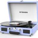 Vinyl Record Player 3 Speed Bluetooth Portable Suitcase Belt-Driven Record Player with 2 Built-in Stereo Speakers Vinyl Vintage Turntable Records Player with RCA Line Out, AUX Out (Purple)