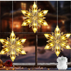 Christmas Snowflake Window Lights,  72LED Battery Powered Christmas Window Lights, Waterproof Snowflake Curtain Lights with Timer & 8 Modes for Indoor Outdoor Xmas Decor