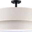 4 Light Semi Flush Mount Close to Ceiling Light Fixture,Cream Linen Fabric Shade Black Finish 20 inch for Bedroom,Living Room,Dining Room Hallway