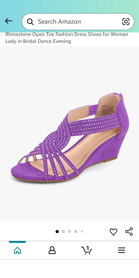 PIZZ ANNU Women's Diana Low Wedge Sandals Sparkly Rhinestone Open Toe Fashion Dress Shoes for Woman Lady in Bridal Dance Evening (Purple , UK 7.5)