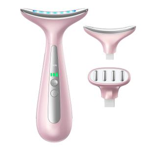 Facial and Neck Massager for Face, Neck & Eye - Skin Lifting & Firming - Wrinkle & Dark Circle Reducer - at Home Skin Care Face Sculpting Tool and Neck Massager (Dual Head, Pink-dual Head)