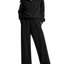 Aleumdr Two Piece Lounge Outfits Sweatsuits Matching Set for Women Fleece Half Zip Sweatshirt Oversized Pullover Wide Leg Joggers Sweatpants Tracksuit 2025 Fall Athletic Travel Clothing Black Size XL