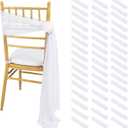 White Chair Sashes for Wedding: 48 Packs 8ft Long Sheer Fabric Chair Covers - Party Banquet Ceremony Chair Decorations