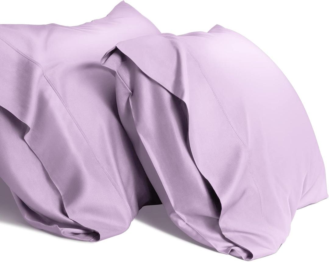 WishSmile Cooling Queen Pillowcases Set of 2 Breathable Cool Silky Soft Rayon Derived from Bamboo Fabric, Moisture Wicking for Hot Sleepers, Hair and Skin Friendly, Light Purple, 2 Pack, 20x30IN