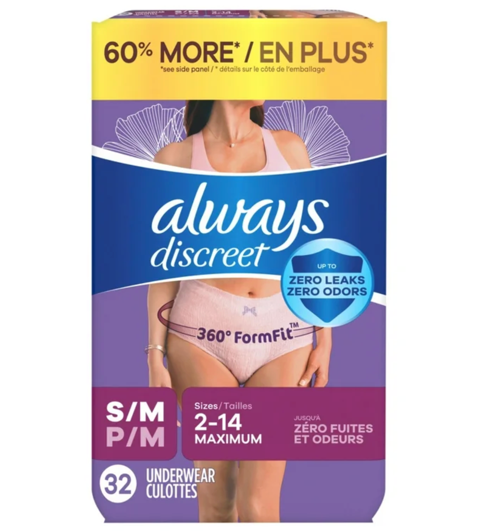 Always Discreet Adult Incontinence Pads for Women, Moderate Absorbency, Long Length, Postpartum Pads, 32 Count