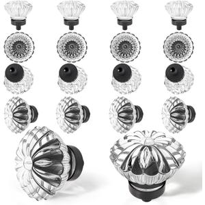 Oil Rubbed Bronze Crystal Cabinet Knobs 16 Pack Flower Crystals Cabinet Knobs Cabinets Knob Clear Small Pull for Closet Dresser Drawers Cupboard Wardrobe Vintage Retro Pulls Glass Old Fashioned Handle