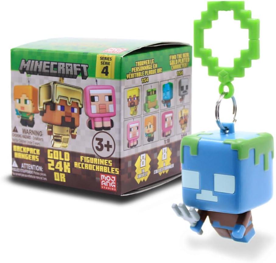 Minecraft Backpack Hangers Series 4 Collectible Keychains  Blind Box Mini Figures with 8 Fun Characters Including Steve, Alex, Skeleton, Frog, Sheep & Gold Variants  Kids Toys, Gift Accessories