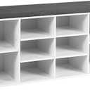 Giantex Shoe Storage Bench with Cushion, Entryway Shoe Rack Bench, Adjustable Shelves, 10-Cubbies Shoe Organizer Bench for Entryway, Living Room, Bedroom, Hallway, Closet, Mudroom (White)