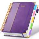 Hardcover Spiral Notebook 8.5"x11", Tabs and Removable Dividers 300 Pages 5 Subject Notebook College Ruled, Faux Leather Spiral Bound Notebook for Women School Work (Purple)