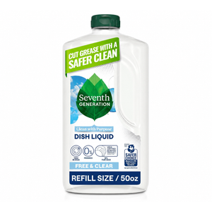 Seventh Generation Dish Soap Refill, Free & Clear, 50 fl oz, 2 Pack, Plant-Based Dishwashing Liquid for Grease & Tough Food Messes, For Sensitive Skin