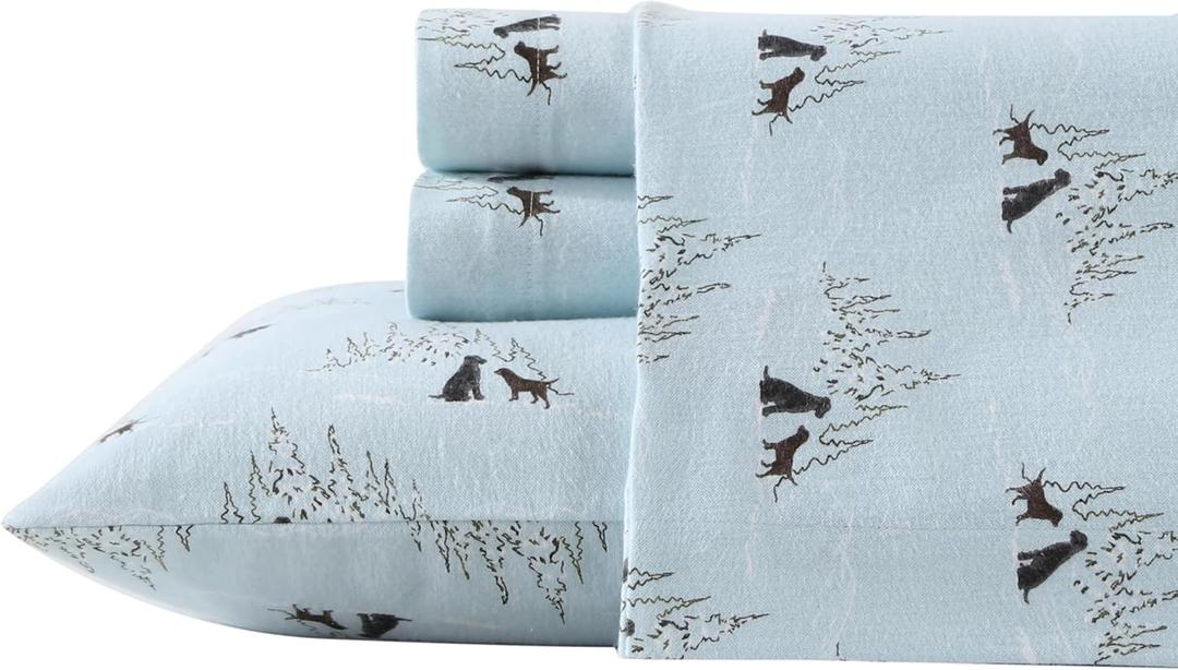 Eddie Bauer - Flannel Sheets King Size, Anti-Pilling & Wrinkle Resistant Cotton, Touchably Soft for All-Season Comfort - Bed Sheets with Matching Pillowcases & Fitted Sheet (Dog Friends Blue)