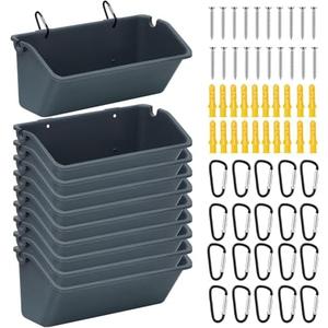 Wenqik 10 Pack 5 Quart Hanging Chicken Feeders Trough Goat Feeder Duck Water with Metal Clips Chicken Waterer Bucket for Fence Turkeys Horse Pig Deer Goose Livestock Poultry Supplies (Dark Gray)