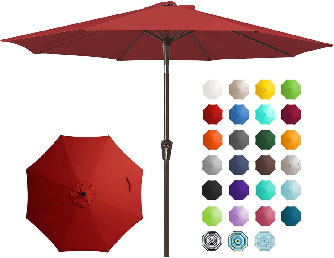 JEAREY 9FT Outdoor Patio Umbrella Outdoor Table Umbrella with Push Button Tilt and Crank, Market Umbrella 8 Sturdy Ribs UV Protection Waterproof for Garden, Deck, Backyard, Pool (Red)