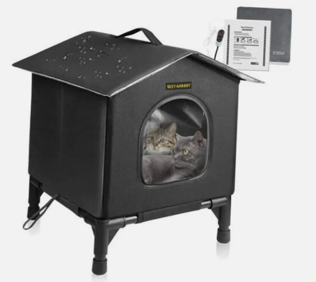 Heated Cat House for Indoor Cats in Winter, Waterproof, Fully Insulated Shelter for Stray and Feral Cats, Great for Cat Houses for Outdoor Cat and Cat Beds for Indoor Cats (BlackHeat, Small)