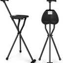 Generic AID Mate- Walking Cane with seat for Seniors, Walking Sticks, Cane with seat, Folding Canes with seat Walking Stick, Walking Sticks for Seniors, Folding Cane, Walking Canes, Metal & Black
