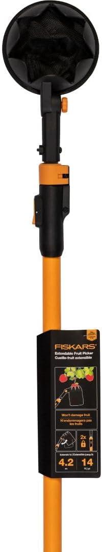 Fiskars Extendable Fruit Picker Tool - 7'-12' Extendable Handle - Fruit Harvester Tool - Yard and Garden Tools - Black/Orange