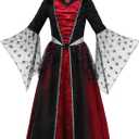 Girls Vampire Costume - Kids Black & Red Gothic Dress with High Collar for Halloween & Dress-Up (S)